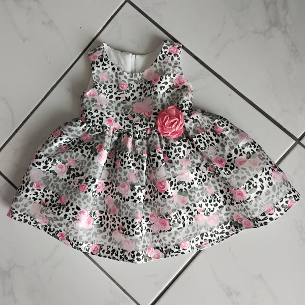 Pink Rose Stripe and Leopard Infant Party Dress | Bonnie Jean