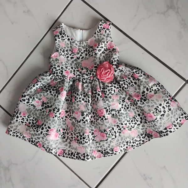 Pink Rose Stripe and Leopard Infant Party Dress | Bonnie Jean