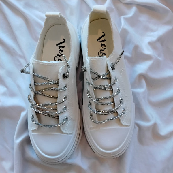 Glitzy Shoe String White Sneakers | Very G - Aman