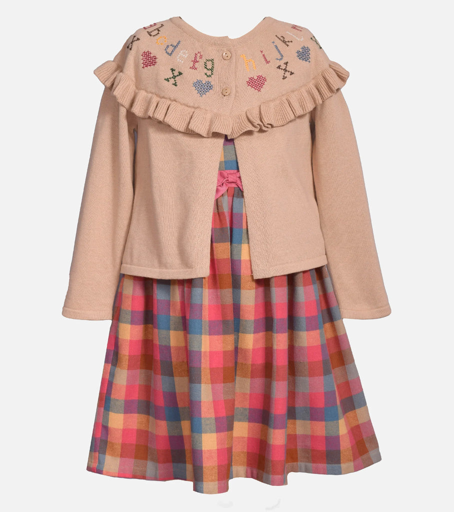 Plaid Dress with ABC Cardigan Sweater
