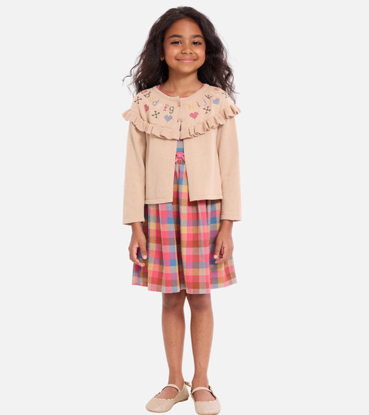 Plaid Dress with ABC Cardigan Sweater