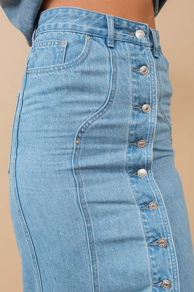 Button Front Denim Skirt | Blue B