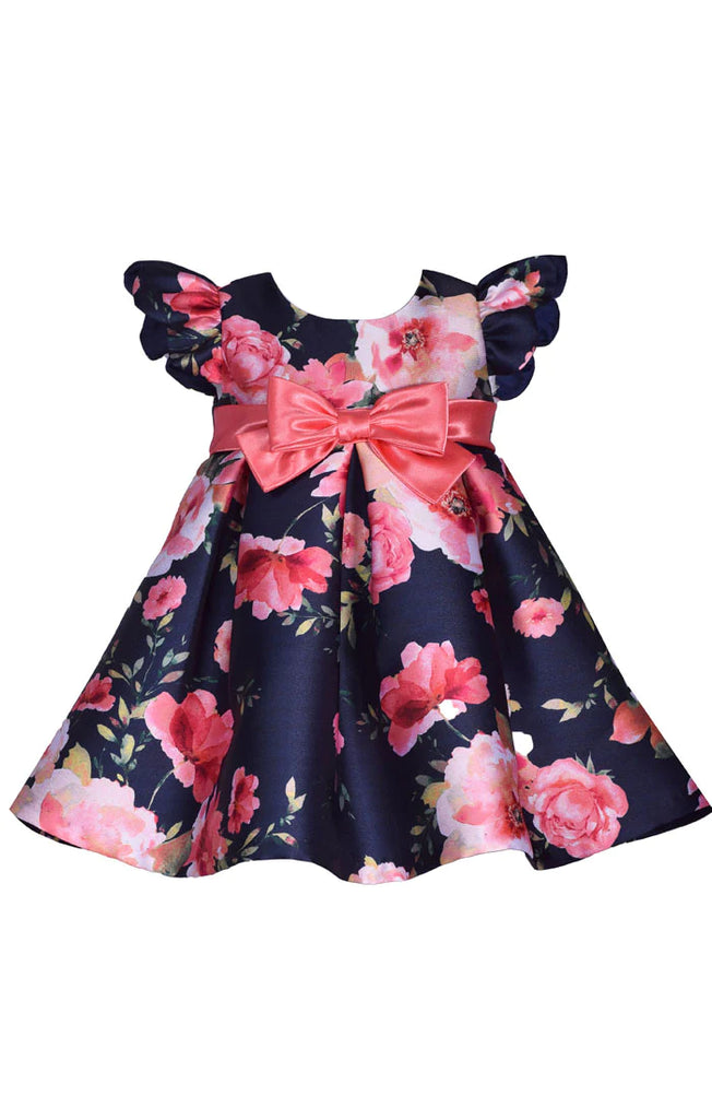 Mikado Floral Flutter Sleeve Dress | Bonnie Jean