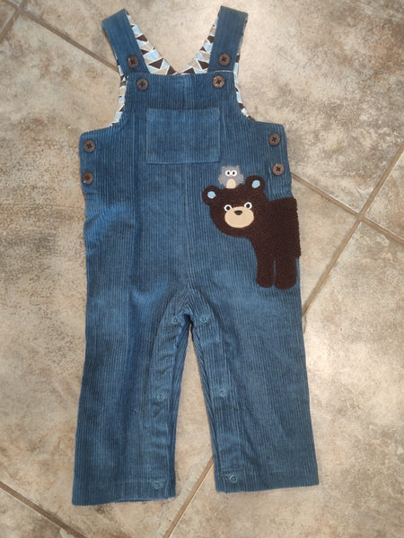 Blue Corduroy Bear Overalls | Mud Pie