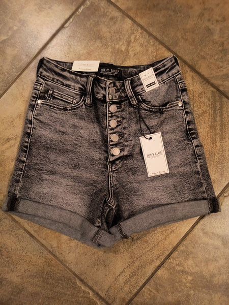 Judy Blue | Hi Waist Button Fly Black Washed Shorts