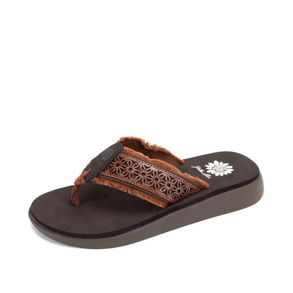Laser Cut Frayed Flip Flop Sandal | Yellow Box | Griffon Brown