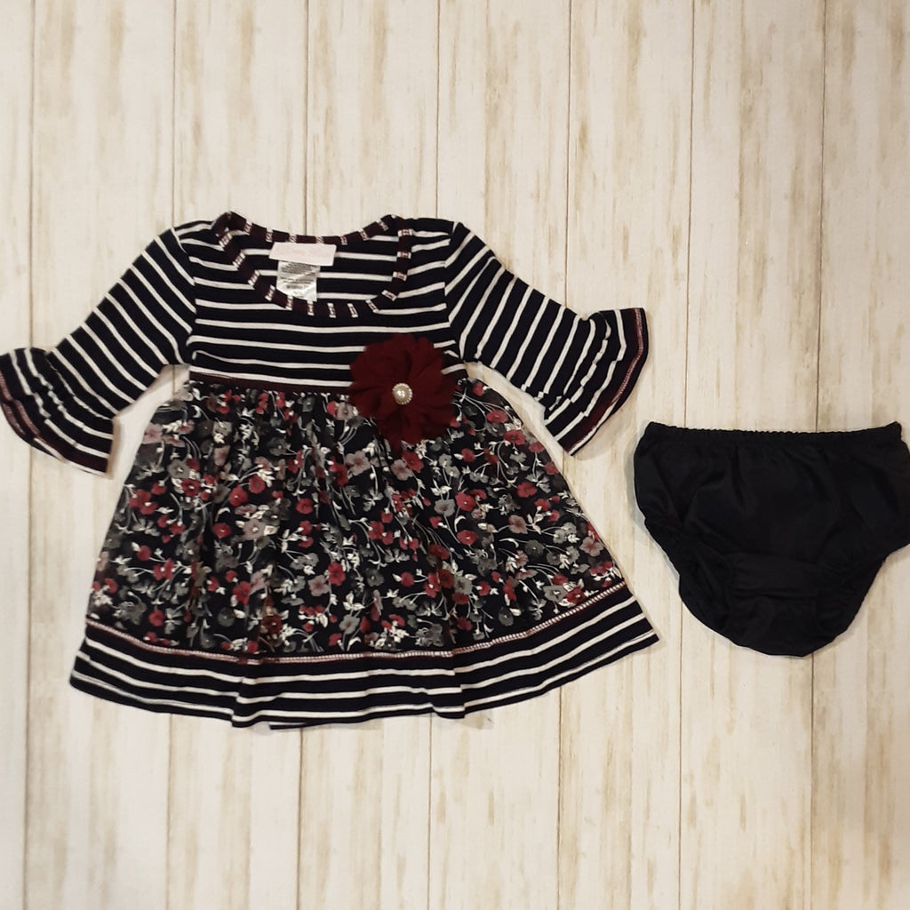 Striped Floral Sleeved Dress/Bloomers