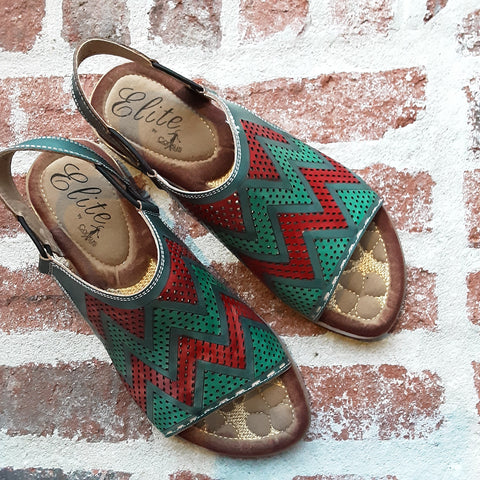 Red and Teal Sling Back Sandals with Chevron Design | Elite by Corkys Honduras