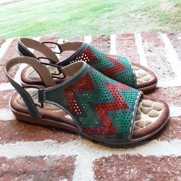 Red and Teal Chevron Sandals | Elite by Corkys Honduras - FINAL SALE