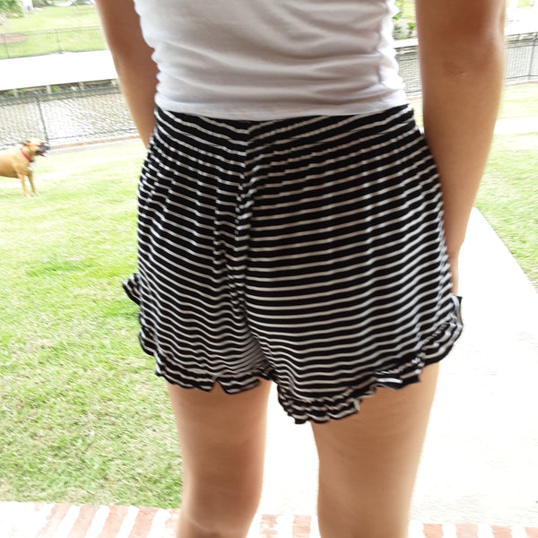 Stripe Drawstring Knit Shorts with Ruffle Hem | Pol