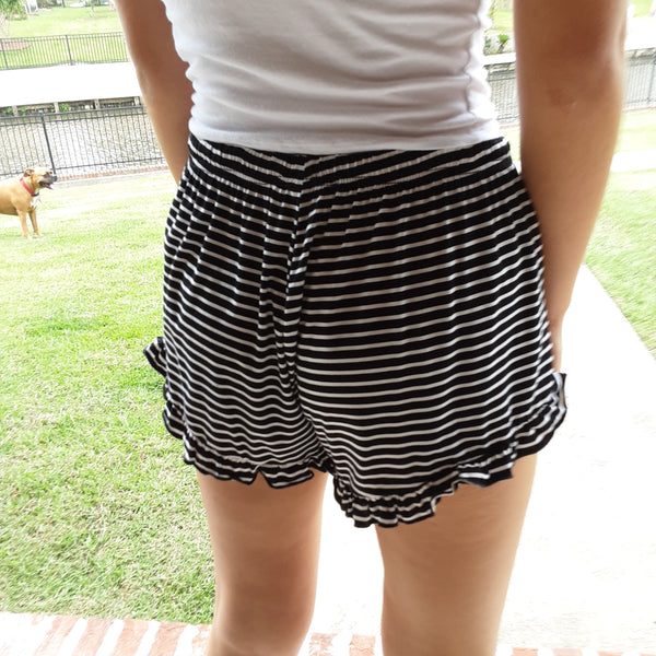 Stripe Drawstring Knit Shorts with Ruffle Hem | Pol