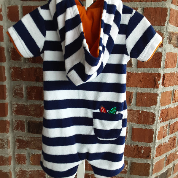 Newborn Terry Cloth Hooded One Piece with Appliqued Beach Buggy & Surfboard | Mud Pie