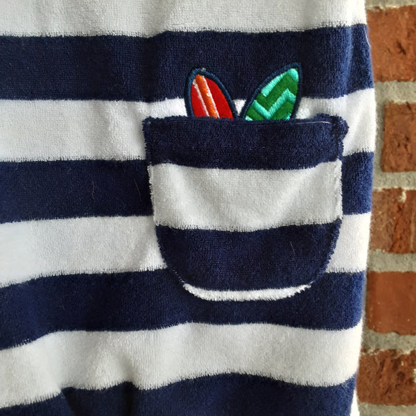 Newborn Terry Cloth Hooded One Piece with Appliqued Beach Buggy & Surfboard | Mud Pie