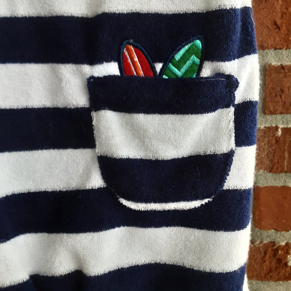 Newborn Terry Cloth Hooded One Piece with Appliqued Beach Buggy & Surfboard | Mud Pie