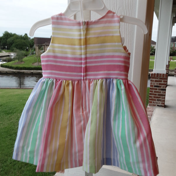 Pastel stripe dress with zip back.