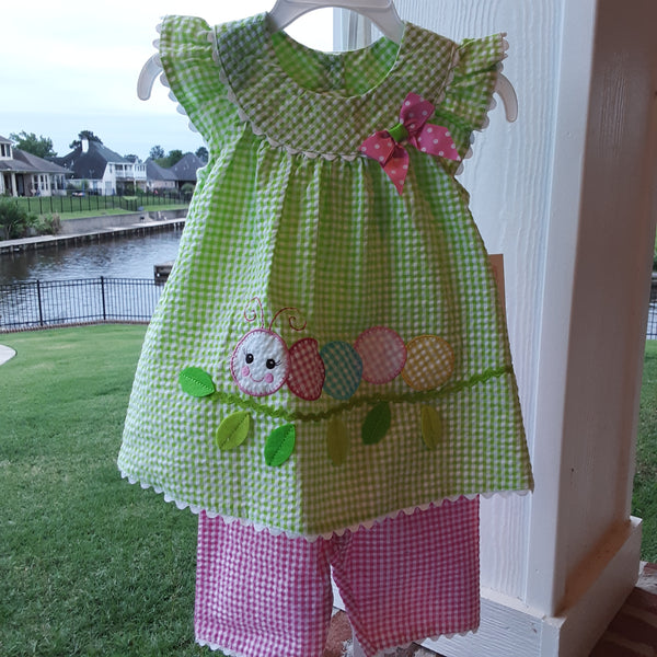 Caterpillar Appliqued Gingham Seersucker Short Set | Bonnie Jean