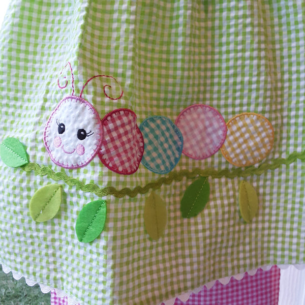 Caterpillar Appliqued Gingham Seersucker Short Set | Bonnie Jean