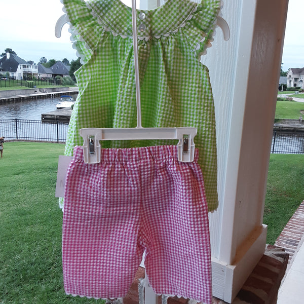 Caterpillar Appliqued Gingham Seersucker Short Set | Bonnie Jean