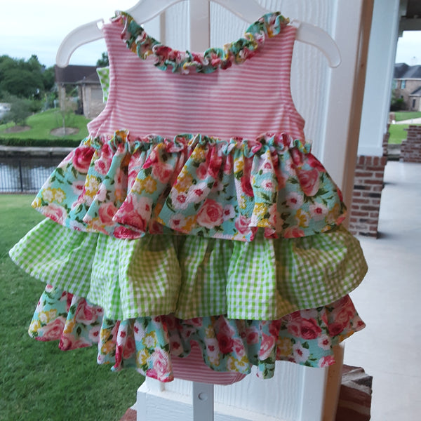 Printed Ruffle Dress with built in Onsie