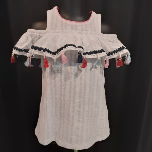 Infant Off Shoulder Tassel Dress and Bloomers | Mud Pie