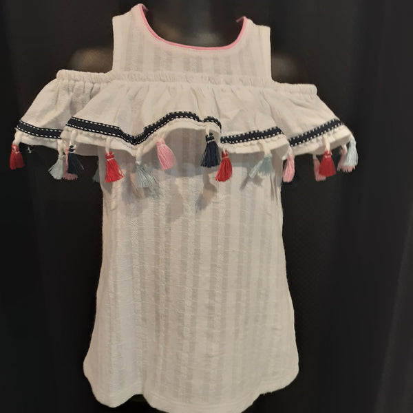 Infant Off Shoulder Tassel Dress and Bloomers | Mud Pie