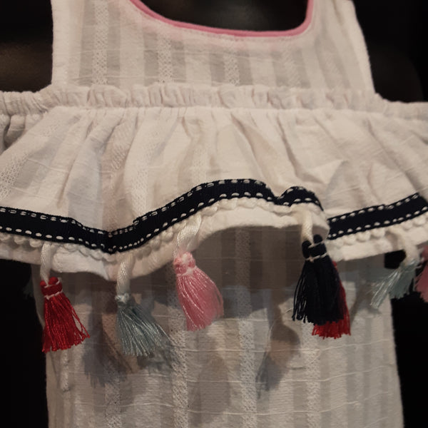 Infant Off Shoulder Tassel Dress and Bloomers | Mud Pie