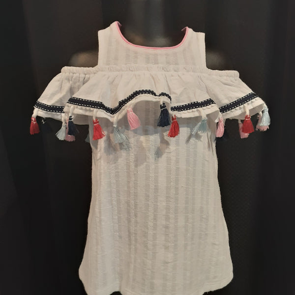 Infant Off Shoulder Tassel Dress and Bloomers | Mud Pie