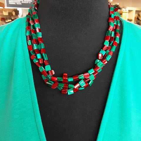 Short Red & Teal Necklace