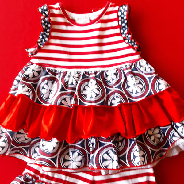 Red White & Blue Two Piece Ruffled Short Set | Millie Jay