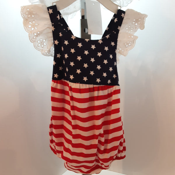 Stars & Stripes Patriotic  Bubble Suit with Eyelet Sunhat | Bonnie Baby