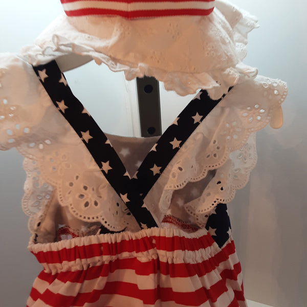 Stars & Stripes Patriotic  Bubble Suit with Eyelet Sunhat | Bonnie Baby