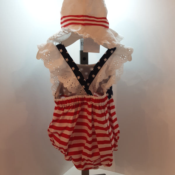 Stars & Stripes Patriotic  Bubble Suit with Eyelet Sunhat | Bonnie Baby