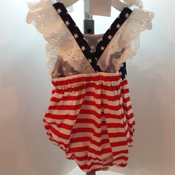 Stars & Stripes Patriotic  Bubble Suit with Eyelet Sunhat | Bonnie Baby