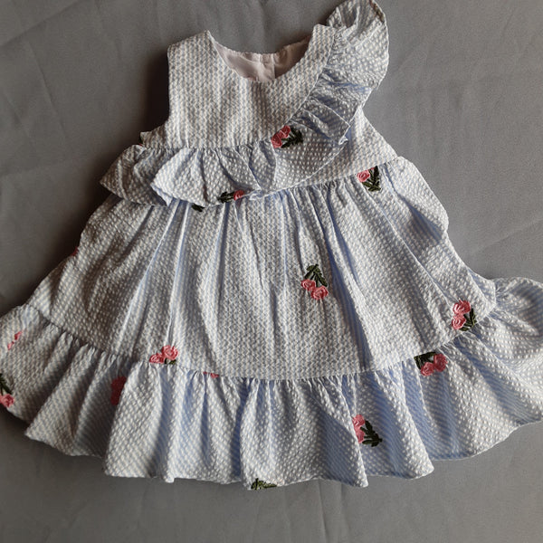 Pinstripe Seersucker and Embroidered Dress | Bonnie Baby