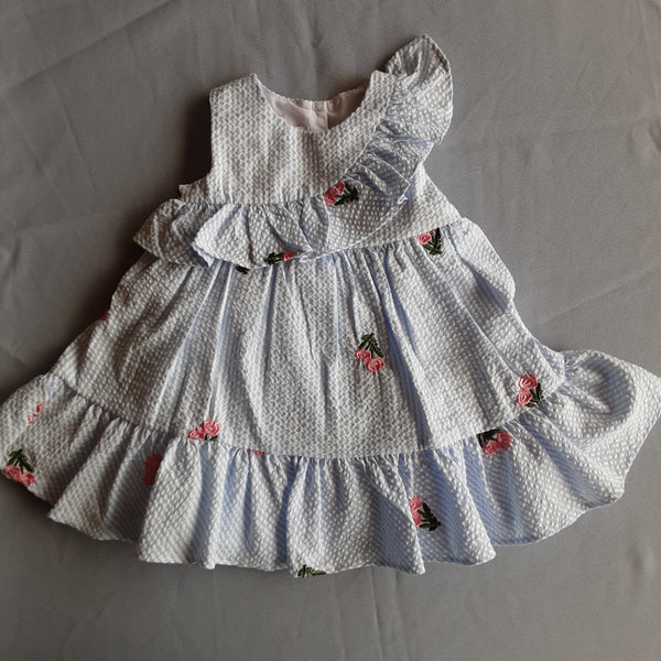 Pinstripe Seersucker and Embroidered Dress | Bonnie Baby
