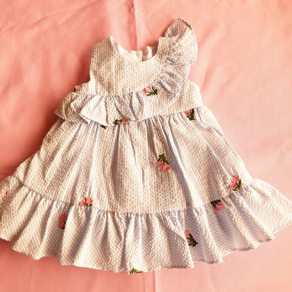 Pinstripe Seersucker and Embroidered Dress | Bonnie Baby