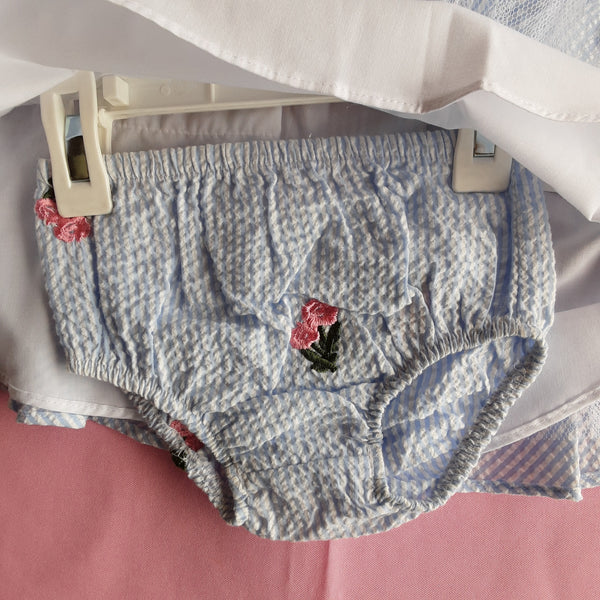 Pinstripe Seersucker and Embroidered Dress | Bonnie Baby