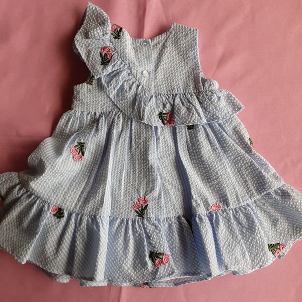 Pinstripe Seersucker and Embroidered Dress | Bonnie Baby