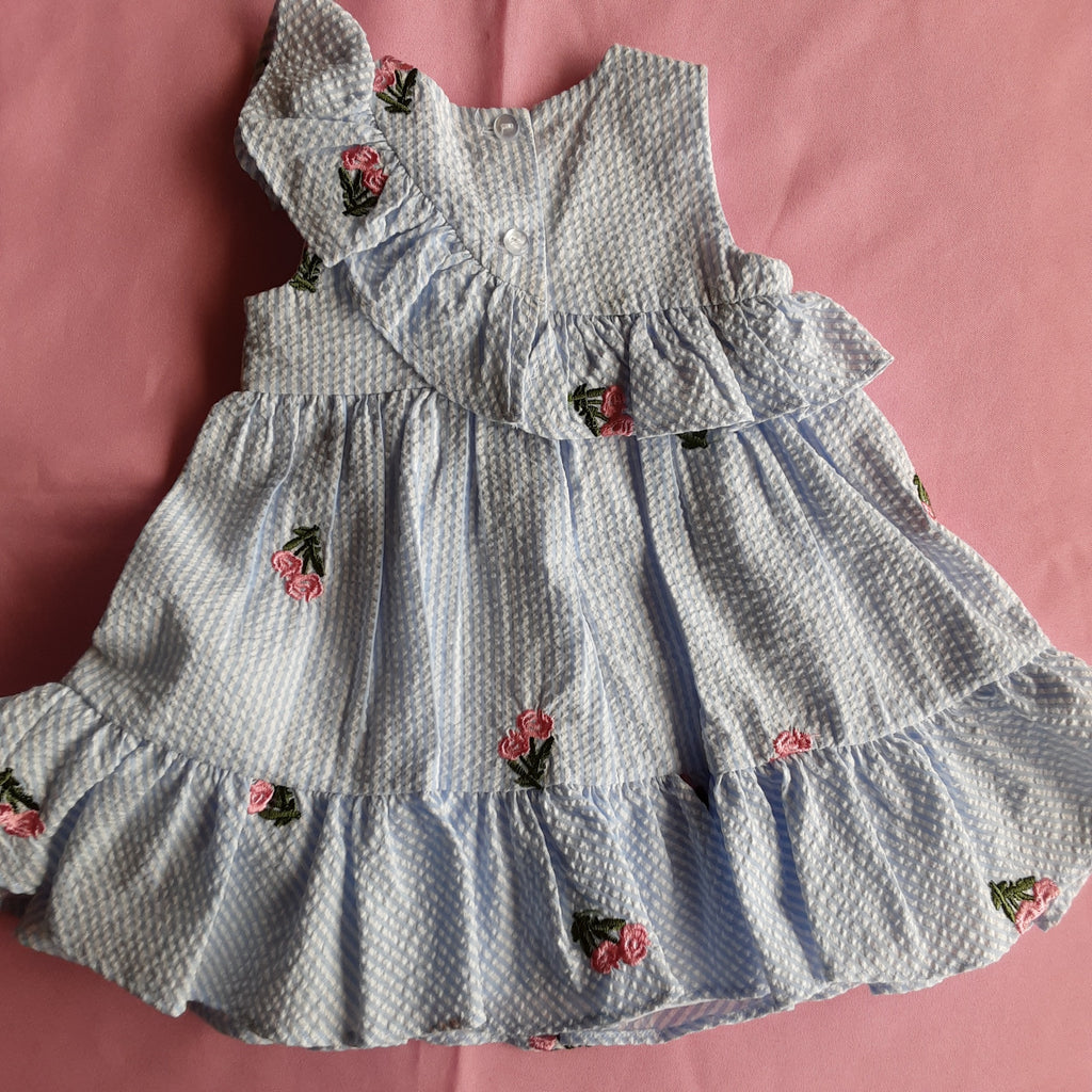 Pinstripe Seersucker and Embroidered Dress | Bonnie Baby