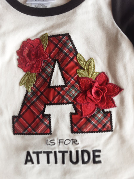 A is for Attitude Embroidered Shirt and Athletic Stripe Jogger Pant | Bonnie Jean