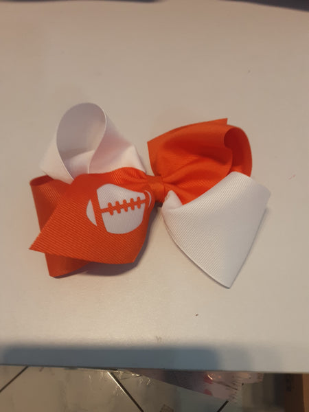 Football Cheer Bow - Orange and White