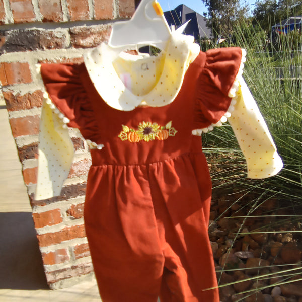 Corduroy Pinafore Romper and Long Sleeve Shirt | Bonnie Jean