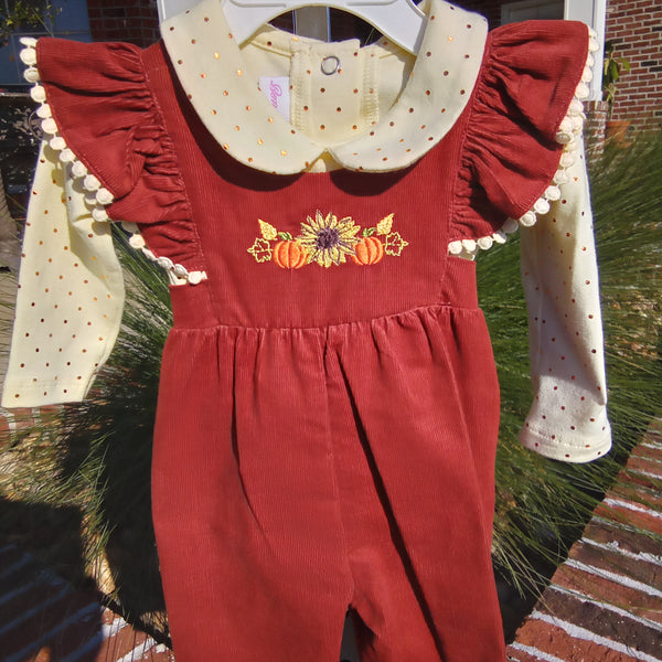 Corduroy Pinafore Romper and Long Sleeve Shirt | Bonnie Jean