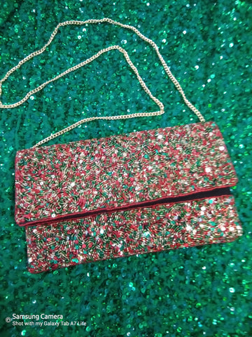 Bead and sequin clutch handbag
