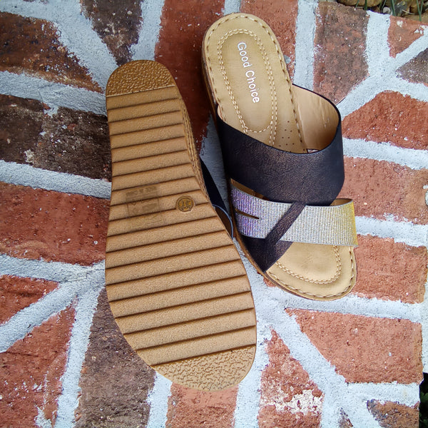 Black & Silver Wedge Sandals | Good Choice Raquel - Final Sale