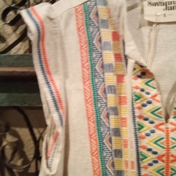 Beige Cap Sleeve Embroidered Top | Savana Jane