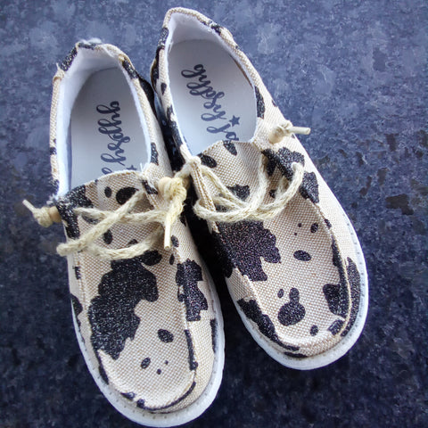 Cream & Black Cow Print Slip Ons | Gypsy Jazz Sparkly Cow size 11 Last Pair