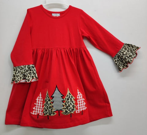Appliqued Christmas Tree Lot Red Dress | Three Sisters