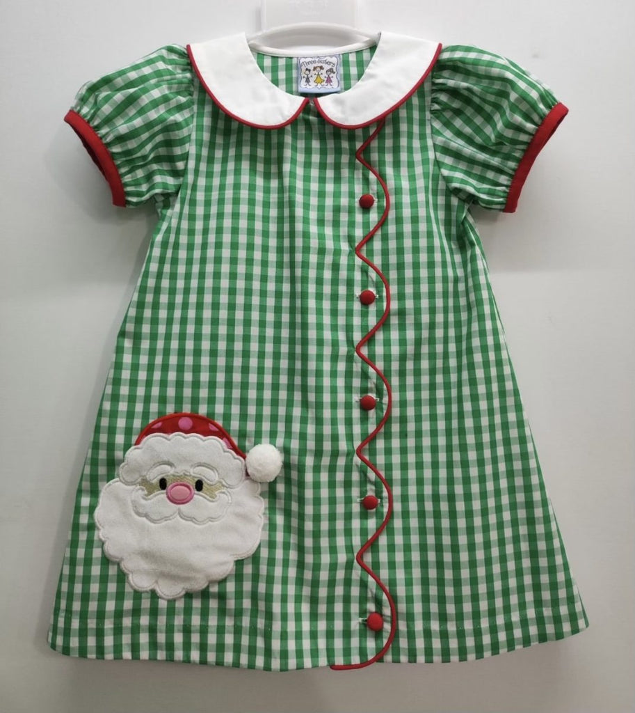Green Gingham Santa Appliqued Dress - Last One!