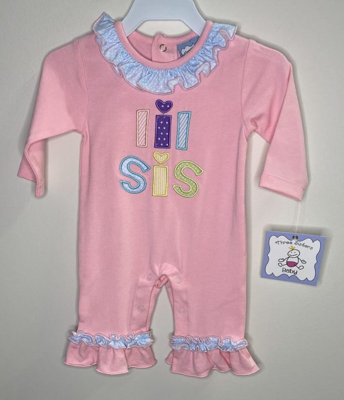 Lil Sis Long Sleeve Appliqued Romper | Three Sisters